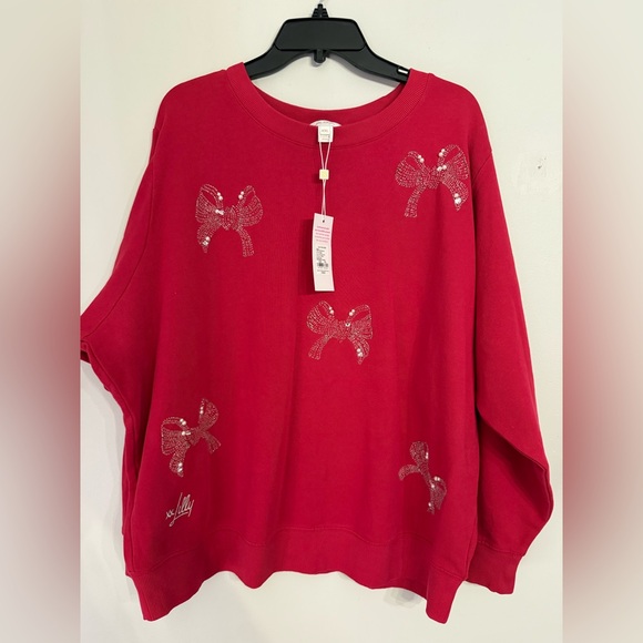 Lilly Pulitzer Red Ballard Sweatshirt with Bows Size XXL NWT Retail $128 - Picture 2 of 4